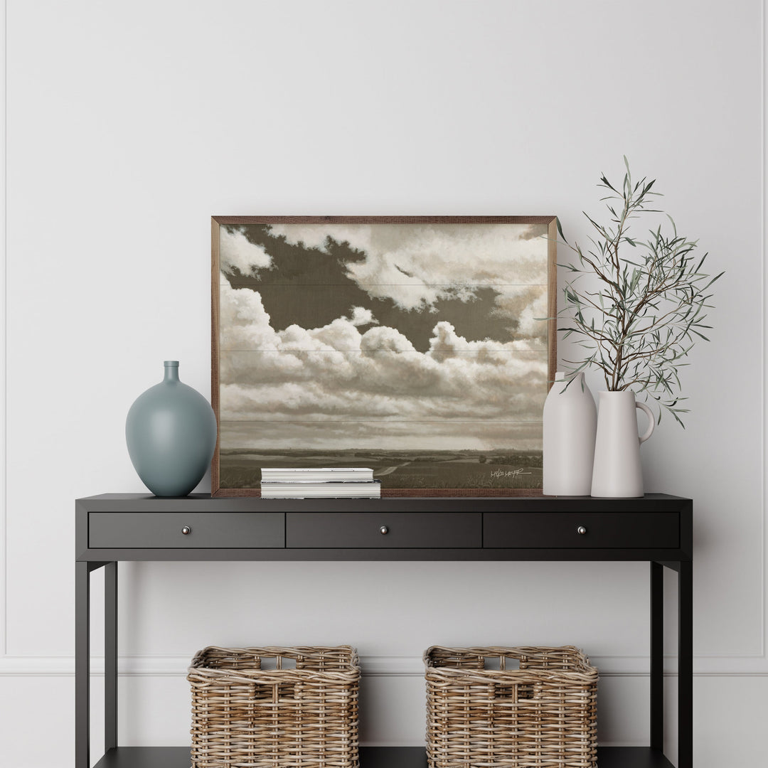 Cloudy Afternoon Wood Print on Solid Hardwood