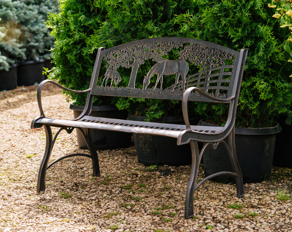 Cast Iron Horse loveseat Bench designed by Painted Sky Designs